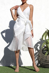 D9013 White Mesh Wrap Dress - La Elegant